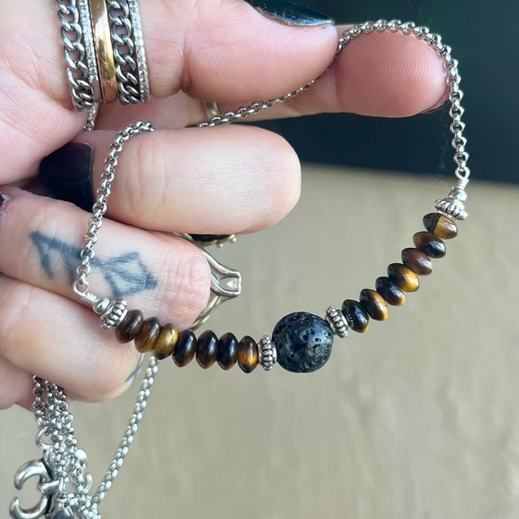 Set ! Fleur de lis / lys lily flower tiger eye necklace + earrings boho gems - Picture 6 of 16